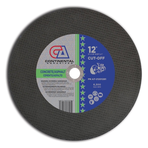 Continental Abrasives 12" x 1/8" (5/32) x 1" Triple Reinforced Masonry High Speed Gas or Electric Abrasive Saw Blade A7-21201281 - main